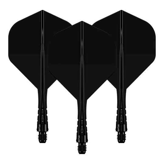 Mission Force 90 Vortex No2 Flight Shaft System - Solid Black Das Foto zeigt ein Set des Mission Force90 Vortex No2 Flight-Shaft-Systems in Solid Black mit 222 mm Länge. Die schwarze Farbgebung ist gut sichtbar.