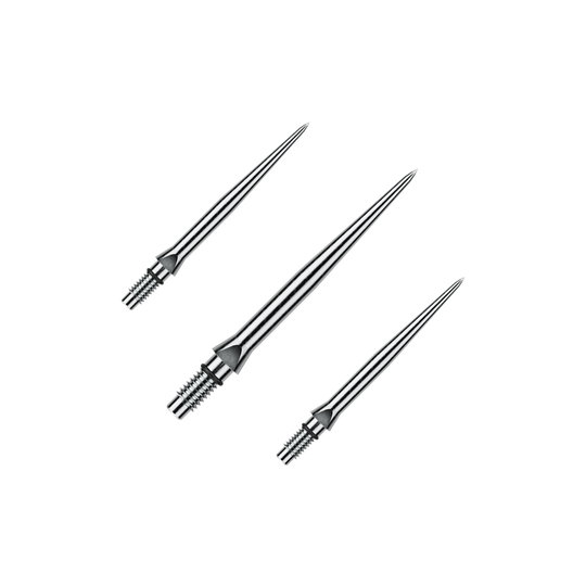Winmau Switch Point Smooth steel dart tips - Silver Effect Abgebildet ist ein Set von glatten silbernen Steeldartspitzen. Diese Spitzen sind vermutlich 26 mm lang.