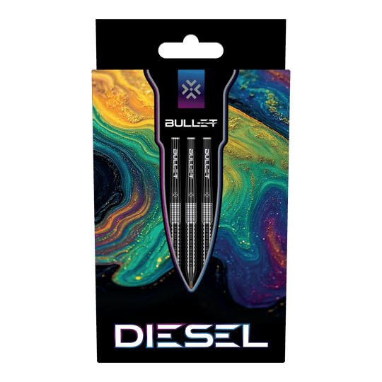 Zu sehen sind die Bullet Diesel Steeldarts. Das Bild zeigt das Aussehen und Design dieses Dartprodukts.