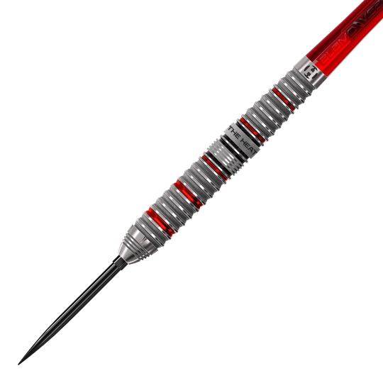 Harrow's Damon Heta Series 4 Quick Point steel darts Das Bild zeigt die Harrows Damon Heta Series 4 Quick Point Steeldarts. Die Darts sind speziell für präzises Spiel und hohe Qualität konzipiert.