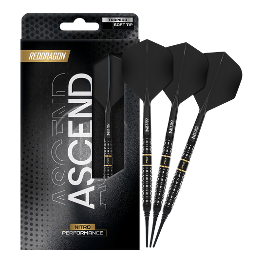 Gezeigt werden Red Dragon Ascend Torpedo Softdarts mit 22g. Die Softdarts bieten eine gute Balance und Griffigkeit.