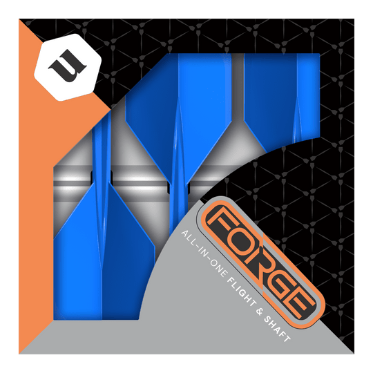Unicorn Forge All In One Plus No2 Standard Flights Blue - Medium Dies ist eine Verpackung der „Unicorn Forge All In One Plus No2 Standard Flights Blau - Medium“. In der Schachtel befinden sich blaue Dart-Flights mit integriertem Schaft.