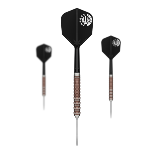 Target Japan Prime Series George Nishitani Raptor GEN6 Swiss Point Steeldarts sind abgebildet. Das Produkt ist für professionelle Dartspieler geeignet.