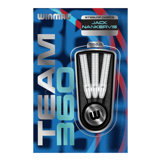 Winmau Team 360 Jack Nankervis steel darts - 24g Das Bild zeigt die Winmau Team 360 Jack Nankervis Steeldarts mit 24g Gewicht. Ideal für Dartspieler, die hochwertige Steeldarts bevorzugen.