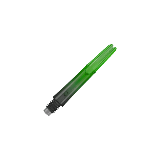L-L-Style-Shaft Locked Straight Natural9 TwoTone Shafts - Grün Das Bild zeigt einen grünen Dartshaft mit einem schwarzen Gewinde. Der Schaft ist gerade und durchsichtig gestaltet.
