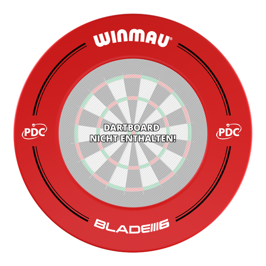 Winmau PDC Dartboard Surround - Red Das Bild zeigt einen roten Winmau PDC Dartboard Surround. In der Mitte steht: "Dartboard nicht enthalten!"