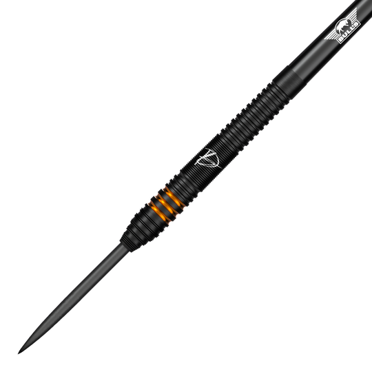 Bulls NL Dirk Van Duijvenbode Edition 2 steel darts Dies ist der Bulls NL Dirk Van Duijvenbode Edition 2 Steeldart. Der Dart ist überwiegend schwarz mit auffälligen orangefarbenen Ringen im Griffbereich.