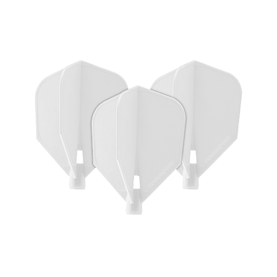 HRC-110_Harrows_Clic_Standard_Flight_White_1iofFBB9vGdUcq Das Bild zeigt drei weiße Harrows Clic Standard Flights. Sie sind Zubehörteile für Dartpfeile.