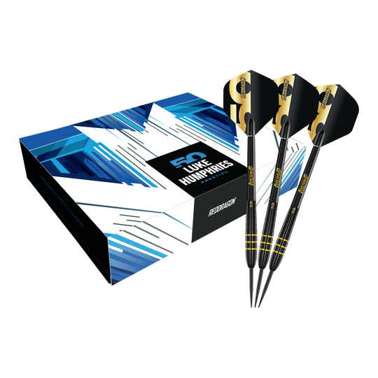 Red Dragon Luke Humphries 50 Years Player Limited Edition Steeldarts - 22g Das Bild zeigt den Red Dragon Luke Humphries 50 Years Player Limited Edition Steeldarts - 22g. Diese Edition ist für Dart-Enthusiasten und Sammler konzipiert.