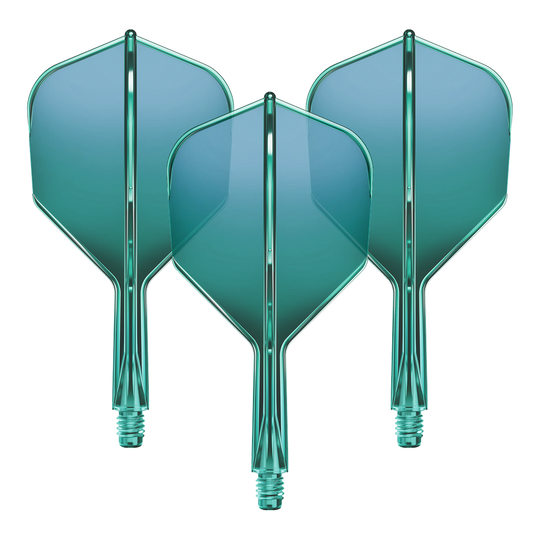 GOAT A1R No6 Flight Shaft System - Green Ein Set Flight-Shaft-System mit strukturierter Oberfläche liegt auf einer hellen Fläche. Die Bauteile sind gerade ausgerichtet.