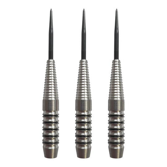 Abgebildet ist das Produkt McDart Black Ring Shark Steeldart-Barrels - 24g. Das Bild zeigt Dart-Barrels mit schwarzem Ringmuster.