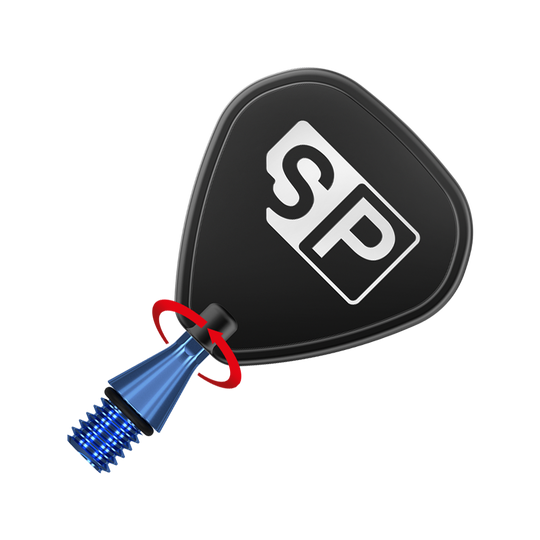 380164_Target_Titanium_Swiss_Point_Nano_Conversion_Points_Blau_3 Das Bild zeigt die Target Swiss Point Nano Conversion Points in Blau. Die Spitze hat ein schraubbares Design mit einem schwarzen SP-Logo.