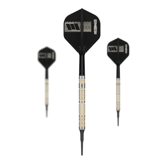Target Dimitri Van Den Bergh 95K soft darts - 19g Gezeigt wird ein Set der Target Dimitri Van Den Bergh 95K Softdarts mit 19 Gramm. Das Set ist optimal für professionelle Dartanwendungen.