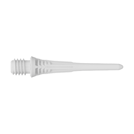 Target Cryo Soft Dart Tips 30 Pack - White Target Cryo Softdartspitzen 30er Pack - Weiß liegt auf einer Oberfläche. Die Softdartspitzen sind weiß und werden als Packung angeboten.
