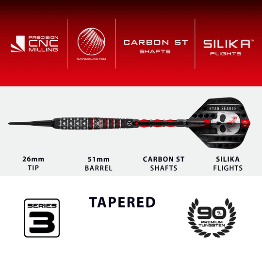 Harrow's Ryan Searle Series 3 soft darts Das Bild zeigt die Harrows Ryan Searle Series 3 Softdarts. Diese Dartpfeile sind für den Softdartbereich konzipiert.