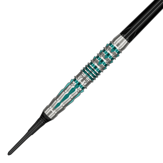 Die Abbildung präsentiert die Target Black Marque Pierce Softdarts mit einem Gewicht von 18,5g. Diese Softdarts bieten hohe Qualität und Präzision beim Wurf.