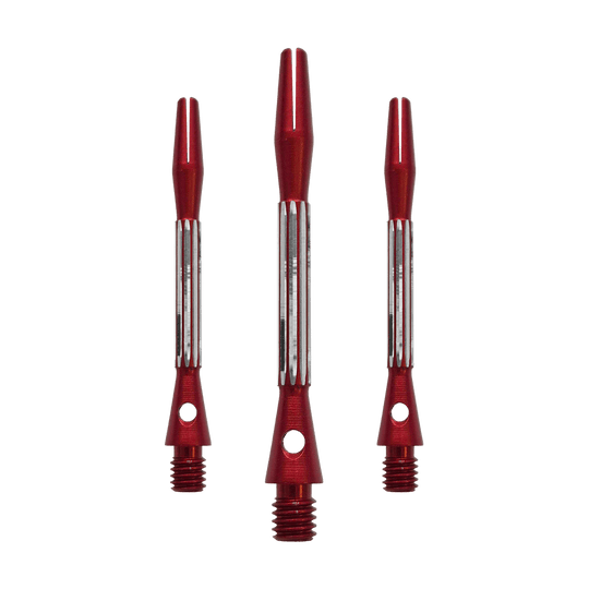Die Bulls NL Flash 2 Aluminium Shafts in Rot werden hier als Set gezeigt. Sie sind 46 mm lang und aus Aluminium gefertigt.