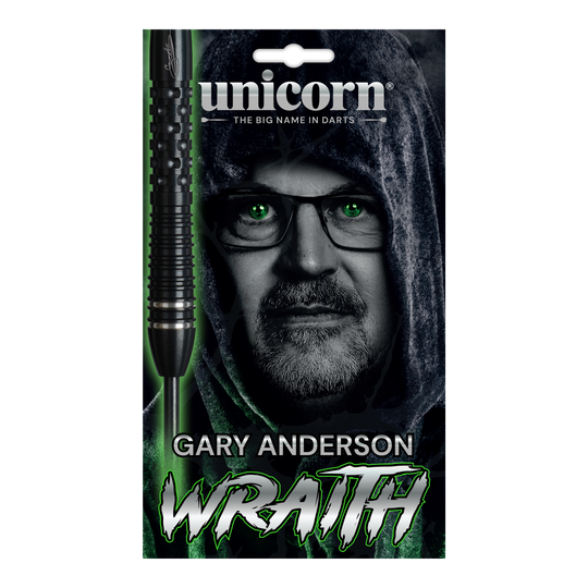 Unicorn Wraith Gary Anderson Phase 6 Steeldarts. Die Abbildung zeigt ein Set hochwertiger Gary Anderson Steeldarts.