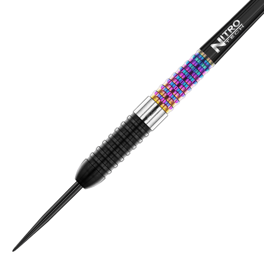 Red Dragon Peter Wright Corra steel darts Das Bild zeigt einen Red Dragon Peter Wright Corra Steeldart. Der Dartpfeil hat einen auffälligen, bunten Griffbereich und eine schwarze Spitze.