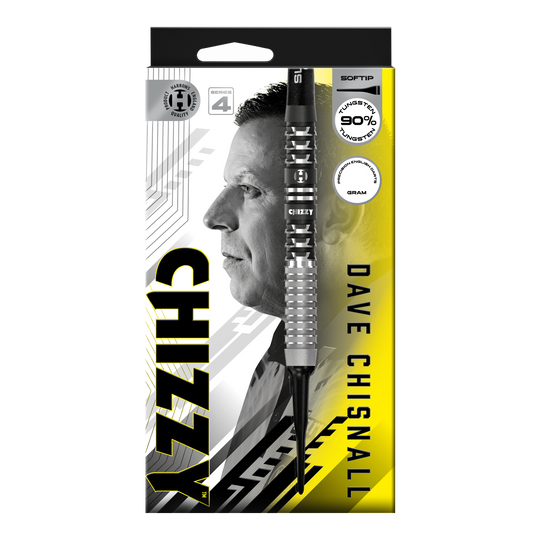 Harrow's Dave Chisnall Chizzy Series 4 soft darts Das Bild zeigt die Harrows Dave Chisnall Chizzy Series 4 Softdarts. Diese Softdarts wurden für Präzisionswürfe entwickelt.