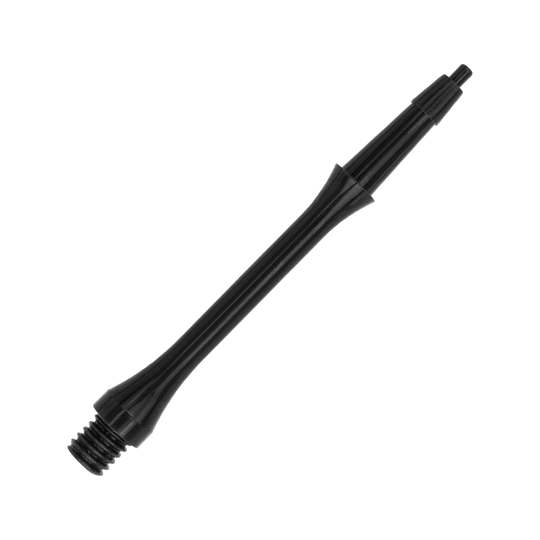 Das Bild zeigt einen schwarzen Harrows Clic Slim Shaft. Es handelt sich um einen schlanken Schaft für Dartpfeile.