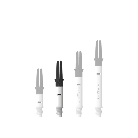 L-L-Style-Shaft Carbon Silent Straight - White Zu sehen ist der L-Style L-Shaft Carbon Silent Straight in Weiß, Modell 190. Es handelt sich um ein hochwertiges Dartshaft-Zubehör.