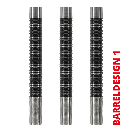 Hier ist der McDart Super Grip Long 90% Tungsten Softdart-Barrel zu sehen. Er besitzt eine längliche Form und viele Griffmulden.