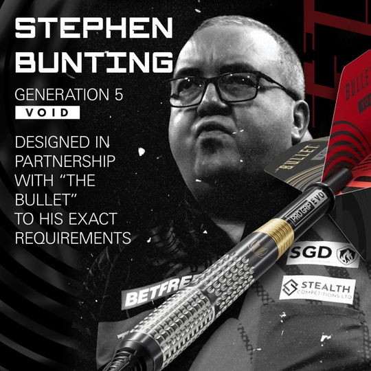 Target Stephen Bunting GEN5 Void Soft Darts - 18g Das Foto zeigt die Target Stephen Bunting GEN5 Void Softdarts - 18g. Diese Softdarts überzeugen durch ihr einzigartiges Design und ihre Qualität.