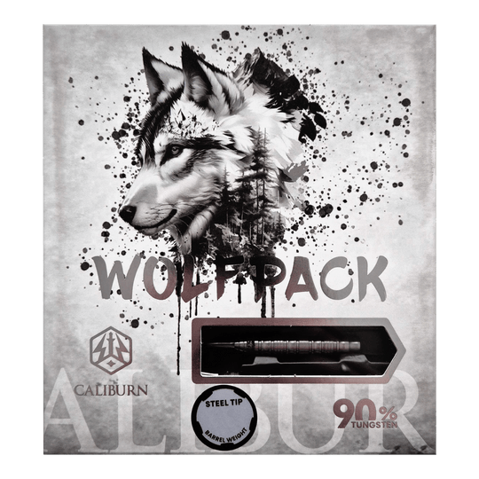 Caliburn Wolfpack W5 steel darts - 22g Abgebildet ist das Produkt Caliburn Wolfpack W5 Steeldarts - 22g. Es handelt sich um hochwertige Steeldarts für Präzisionswürfe.