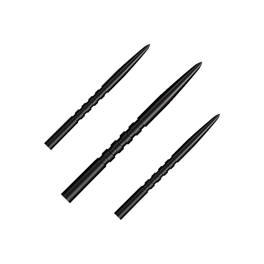 Shot Grip Point steel dart tips - Black Das Foto zeigt ein Set schwarzer Steeldartspitzen. Es handelt sich um das Modell Grip Point mit 35 mm Länge.