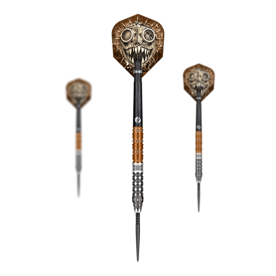 Shot Gnarly Gnasha Turbo Point Steeldarts - 23g Das Bild zeigt ein Set der Shot Gnarly Gnasha Turbo Point Steeldarts mit 23g. Die Steeldarts sind für ambitionierte Spieler geeignet.