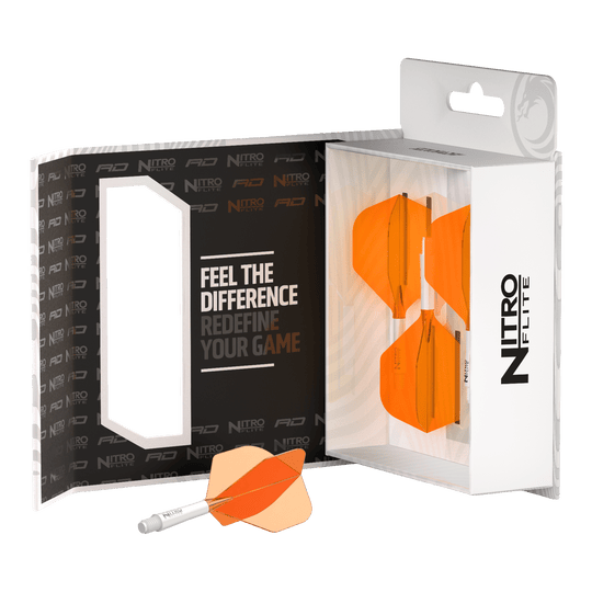 Red Dragon Nitroflite White Shaft Orange Flights No2 Abgebildet ist der Red Dragon Nitroflite White Shaft Orange Flights No2. Der Dart-Schaft ist weiß und die Flights sind orange.
