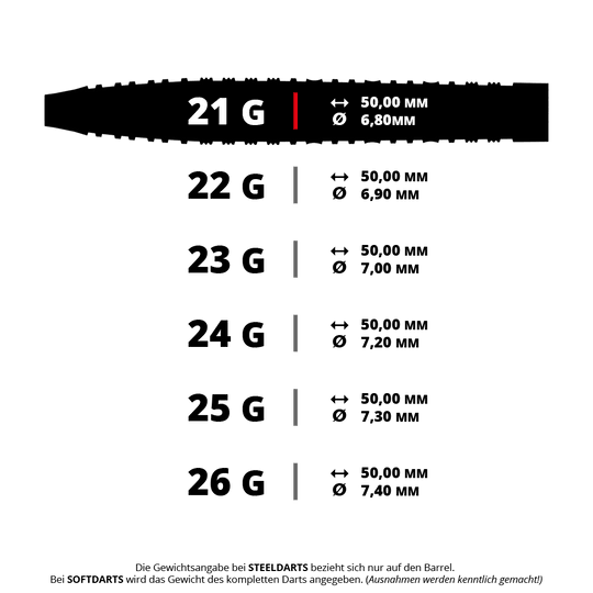 Das Bild zeigt einen Harrows NX-90 Tapered QP Steeldart mit einem Gewicht von 21 Gramm. Es handelt sich um einen einzelnen Dartpfeil in Nahaufnahme.