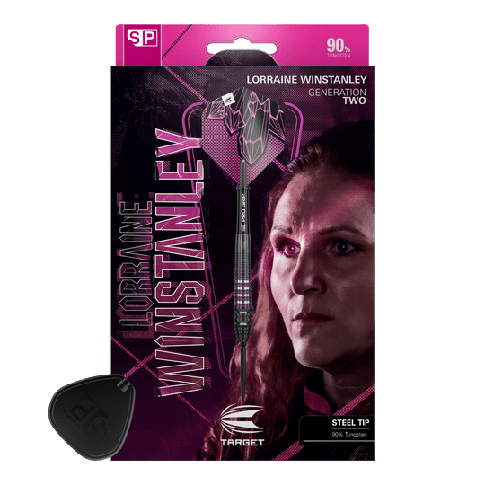 Auf diesem Bild sind die Target Lorraine Winstanley GEN2 Swiss Point Steeldarts - 24g dargestellt. Diese Darts eignen sich ideal für professionelle Dartspiele.