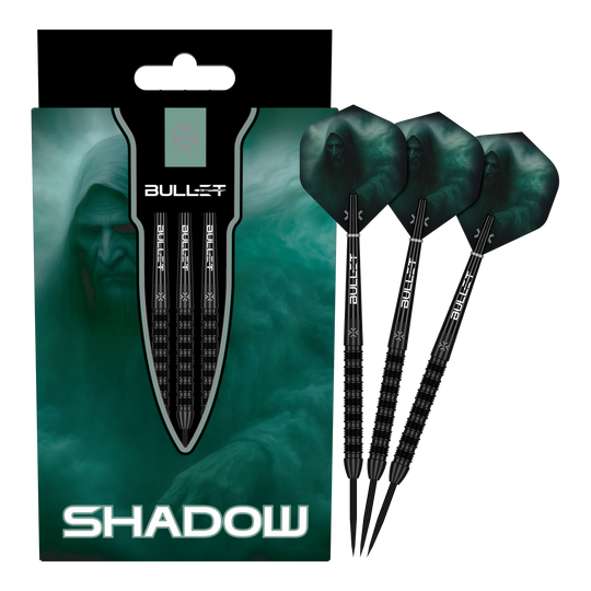 Bullet Shadow steel darts Das Bild zeigt die Bullet Shadow Steeldarts. Sie sind hochwertige Steeldarts mit einem modernen Design.