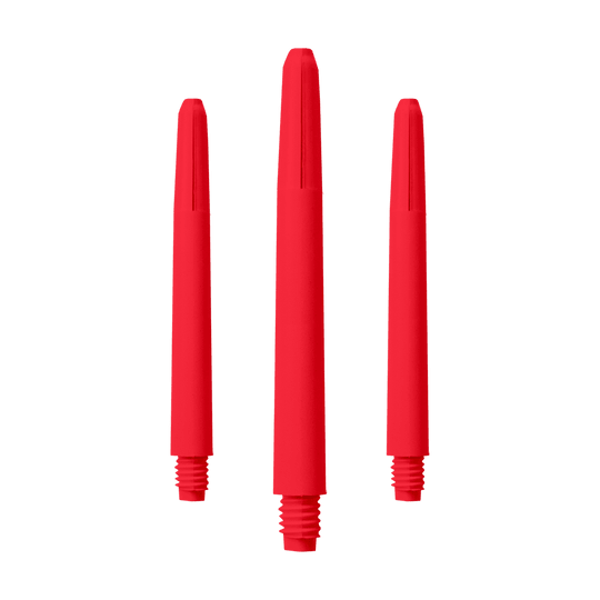 Das Bild zeigt drei rote Nylon-Schäfte. Sie sind in einer aufrechten Position nebeneinander angeordnet.