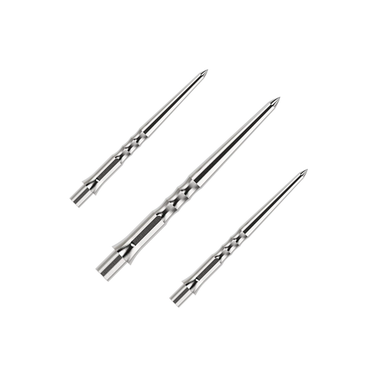 Caliburn System steel dart tips - Ripple - NoLip - silver Das Bild zeigt einen Artikel mit dem Namen EVO011_Caliburn_Evo_System_Steeldartspitzen_Ripple_NoLip_Silber_28mm_1Set. Es handelt sich wahrscheinlich um ein Set aus silbernen Steeldartspitzen mit einer Länge von 28mm.
