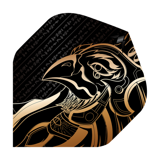 Mission Solo Horus No2 Standard Flights Das Bild zeigt das Produkt "Mission Solo Horus No2 Standard Flights" mit einem gold-schwarzen Design. Darauf ist ein stilisierter Horus-Kopf im ägyptischen Stil abgebildet.
