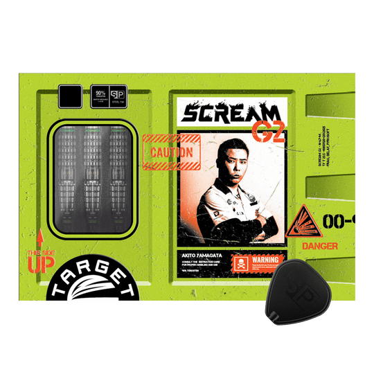 Abgebildet sind die Target Japan Prime Series Akito Yamagata Scream GEN2 Swiss Point Steeldarts - 23g. Sie eignen sich besonders gut für professionelle und ambitionierte Dartspieler.