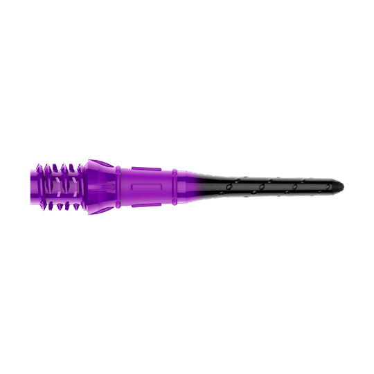 L-Style Premium Lippoint Gradiation Dart Tips (Pack of 30) Abgebildet sind L-Style Premium Lippoint Dartspitzen im 30er Pack in Schwarz und Lila. Diese Dartspitzen eignen sich für präzises Dartspiel und bieten hohe Qualität.