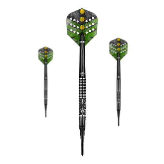 Shot Devon Petersen The Courage soft darts Shot Devon Petersen The Courage Softdarts mit detailliertem Flight-Design. Die Darts sind beobachtbar angeordnet.