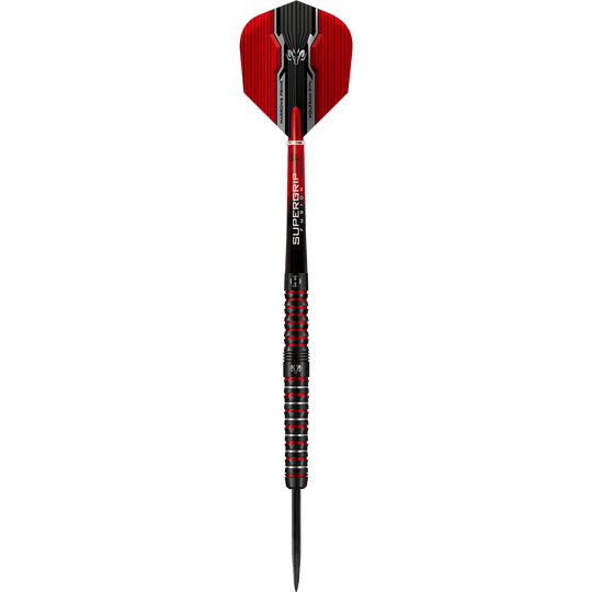 HA16990-Harrows-Wolfram-Infinity-97-Tungsten-Steeldarts-17sSHMEMOa9yP1 Das Bild zeigt einen Harrows Wolfram Infinity 97% Tungsten Steeldart. Der Dart ist schwarz mit roten Akzenten und hat ein modernes, sportliches Design.
