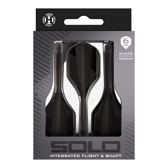 Harrows Solo No6 Flight Shaft System - Black Harrows Solo No6 Flight-Shaft-System in Schwarz ist auf dem Bild zu sehen. Dieses Flight-Shaft-System eignet sich besonders für Dartspieler.