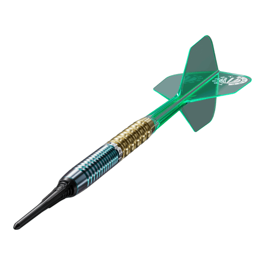 Das Bild zeigt die Target Japan Prime Series Zenith GEN 2.5 Softdarts mit einem Gewicht von 20g. Die Darts sind für das Softdartspiel geeignet und haben ein modernes Design.