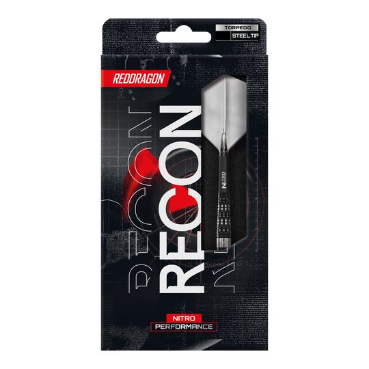 Auf dem Foto sind die Red Dragon Recon Torpedo Steeldarts abgebildet. Diese Darts zeichnen sich durch ihre spezielle Torpedoform aus.