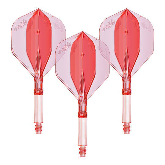 L-Style L-System Flights - Clear Red Das Bild zeigt ein Set L-Style L-System Flights in klarrot, kleine Größe 190. Das Produkt wird als Dartzubehör verwendet.