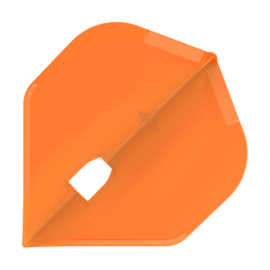 L-Style Flights Champagne - L1PRO Standard Das Bild zeigt ein orangefarbenes Dartflight in einer standardisierten Form. In der Mitte befindet sich ein quadratisches Loch für die Befestigung am Dart-Schaft.