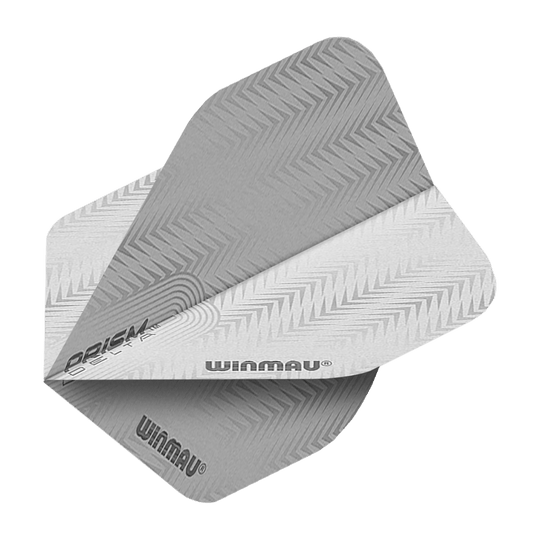 6915-204_Winmau_Prism_Delta_6915-204_Standard_Flights_2 Das Bild zeigt das Produkt "Winmau Prism Delta 6915.204 Standard Flights". Die Flights sind silbergrau mit einem Zickzackmuster und dem Winmau-Logo bedruckt.