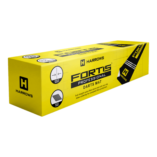 Harrows Fortis Dartteppich - Gelb Harrows Fortis Dartteppich in Gelb ist zu sehen. Der Teppich zeigt das typische Design für Dart-Bereiche.