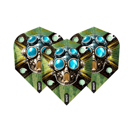 Abgebildet sind die Shot Badlands Krush No6 Flights. Es handelt sich um ein Set Dartflights.